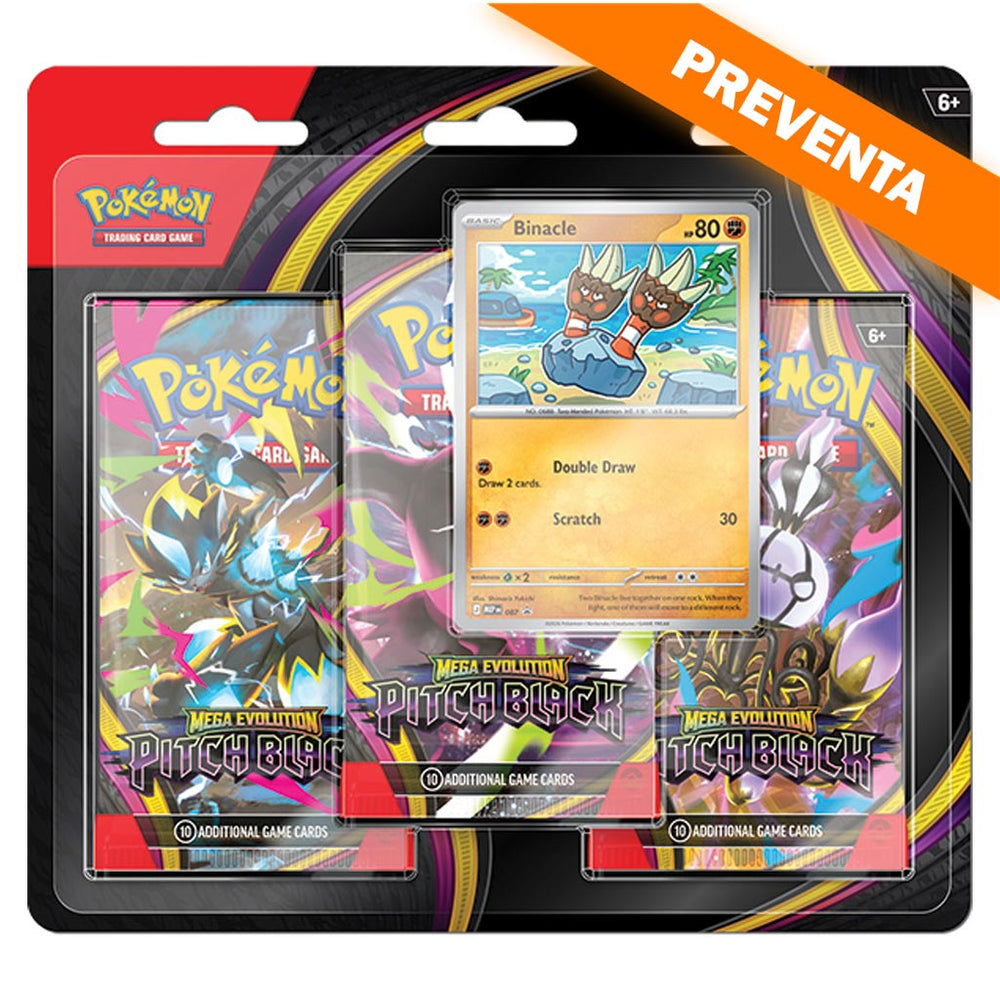 Pokémon TCG: Mega Evolution: Pitch Black 3 Pack Blister (Binacle) PREVENTA