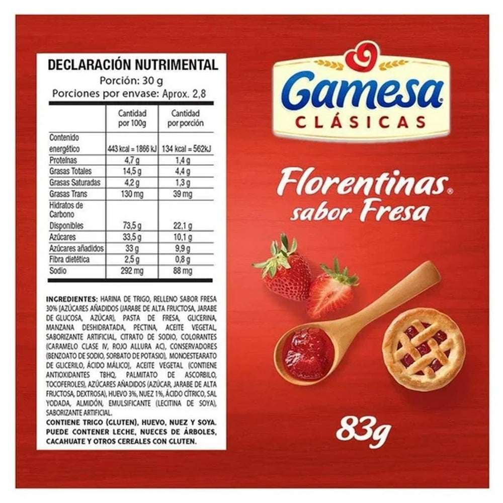 Gamesa: Clásicas Florentinas Sabor Fresa 83g