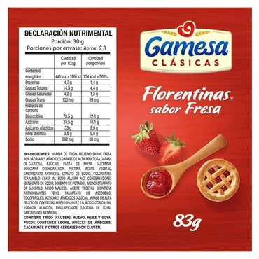 Gamesa: Clásicas Florentinas Sabor Fresa 83g