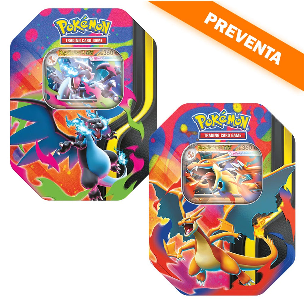 Pokémon TCG: Mega Charizard Tin (Charizard X y Charizard Y) (Set de 2) PREVENTA